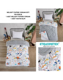 ETE HOMETEX TEK KİŞİLİK LÜX WELSOFT YORGAN ASTRONOT GRİ 155X215CM 8696474231857